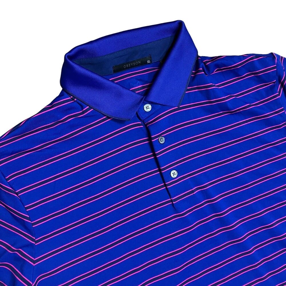 Greyson Mens XL Golf Polo Shirt Purple Pink Stripe Stretch Performance